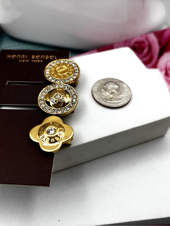 Set Of Three Henri Bendel Classic gold tone crystals logo hair pins main image 4